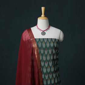 Pochampally Ikat Cotton Unstitched Dress Material: Kurta & Dupatta 08