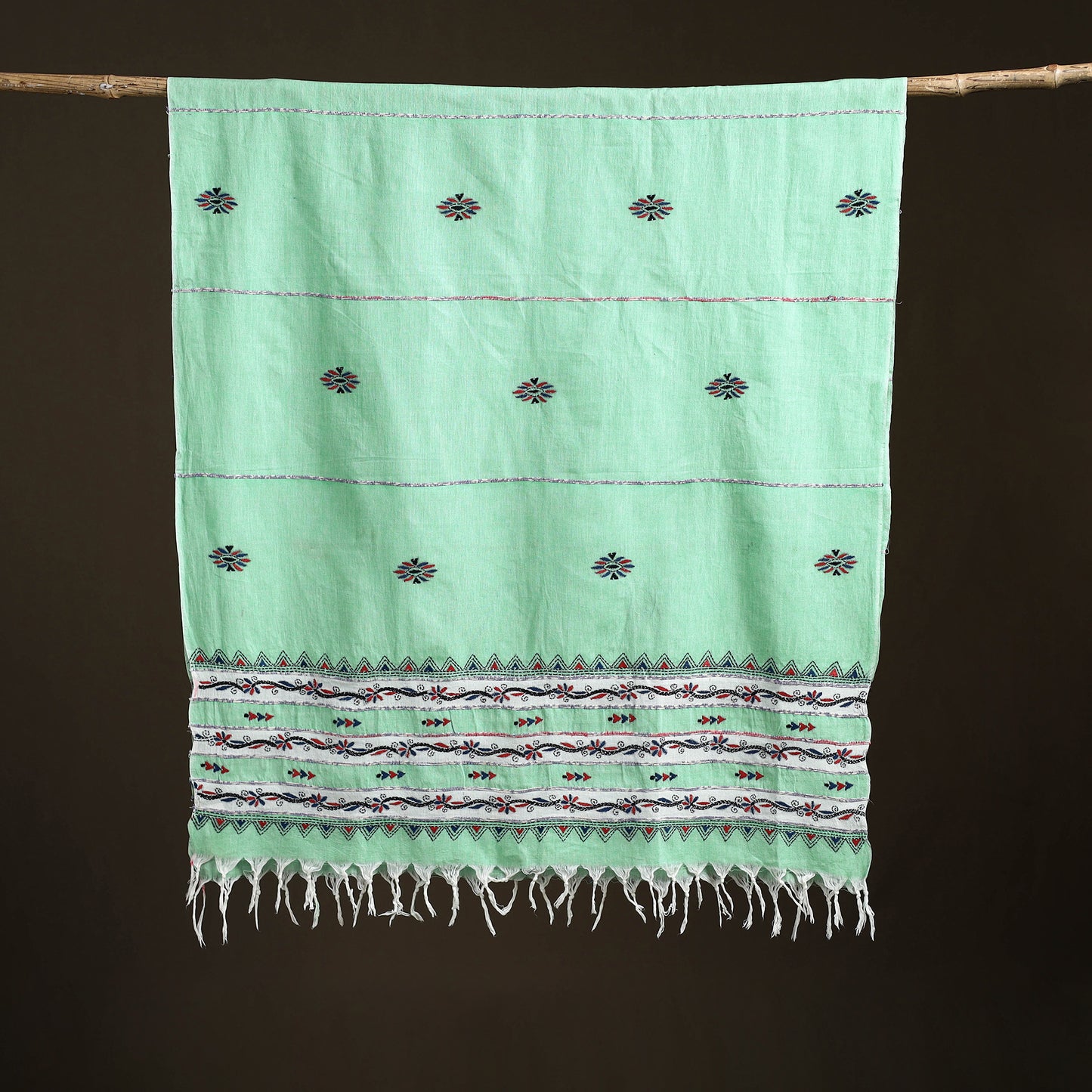 Kantha Hand Embroidered Khes Handwoven Cotton Dupatta 44