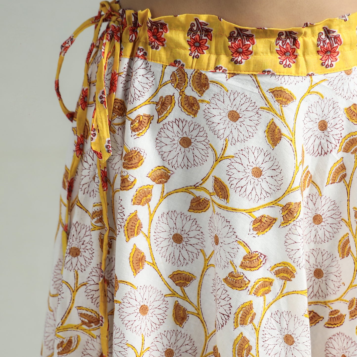 White - Sanganeri Block Printed Cotton Long Skirt