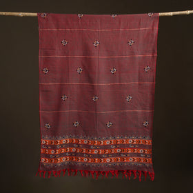 Maroon - Kantha Hand Embroidered Khes Handwoven Cotton Dupatta 43