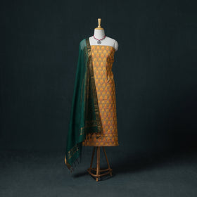Pochampally Ikat Cotton Unstitched Dress Material: Kurta & Dupatta 09