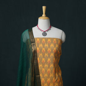 Pochampally Ikat Cotton Unstitched Dress Material: Kurta & Dupatta 09