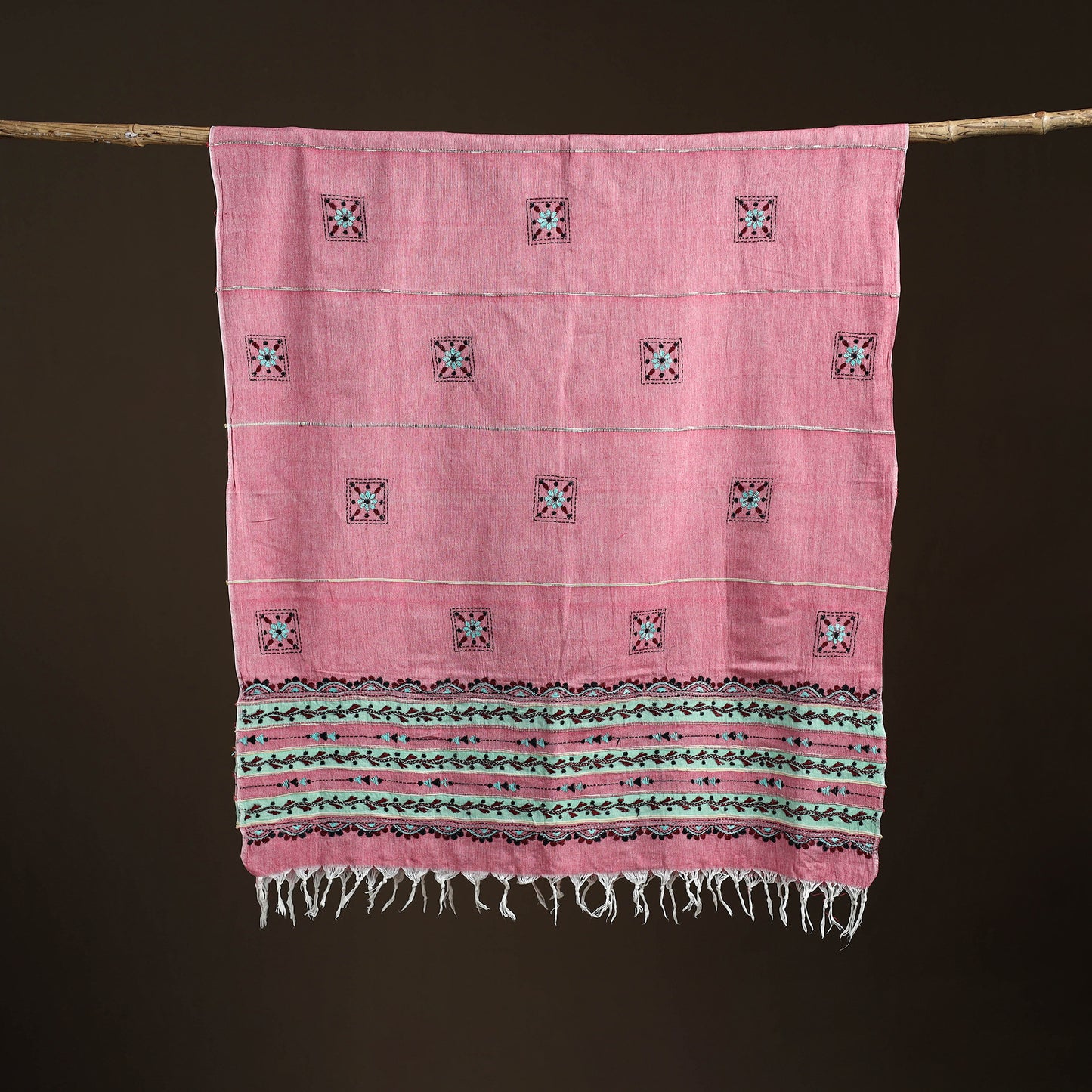Kantha Hand Embroidered Khes Handwoven Cotton Dupatta 41