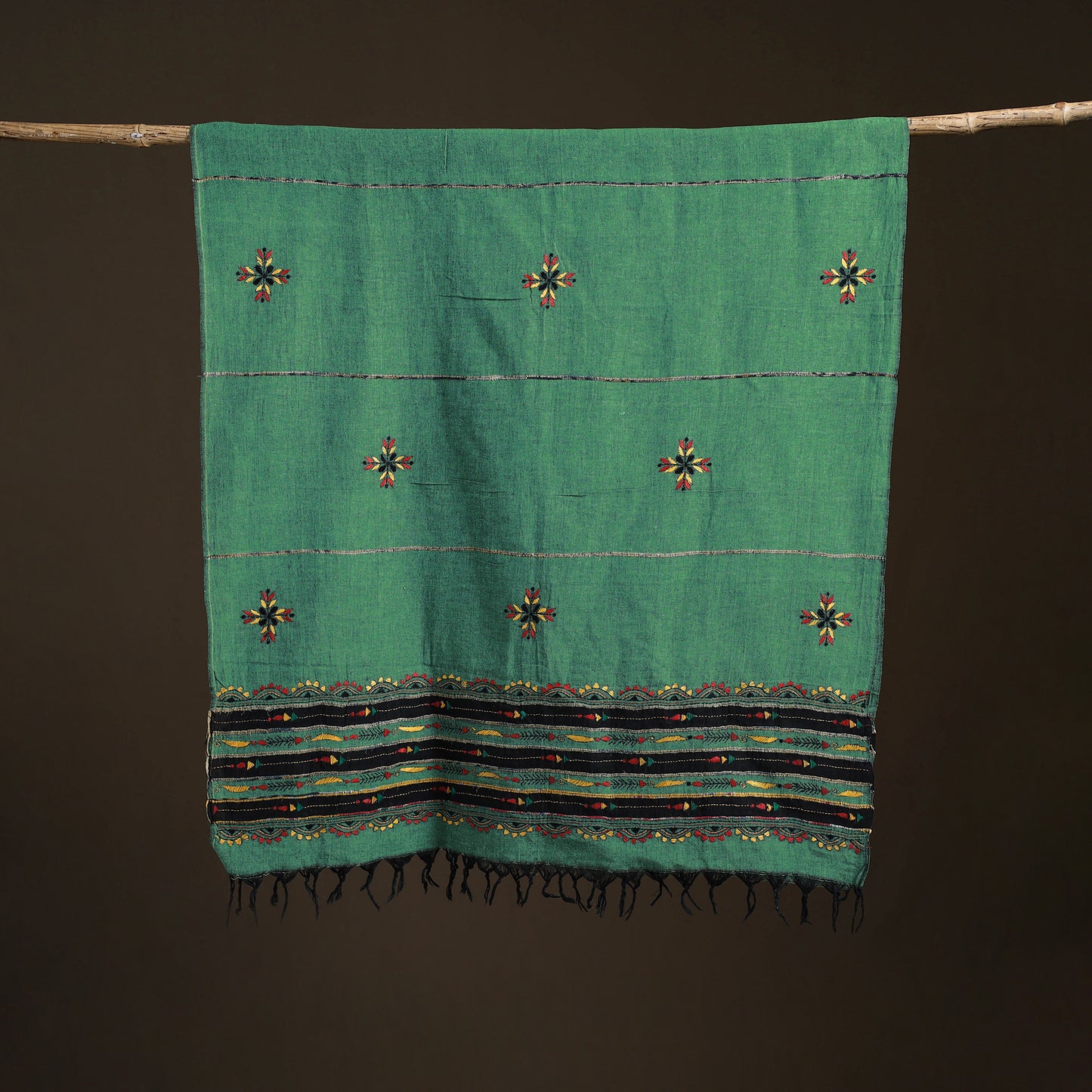 Kantha Hand Embroidered Khes Handwoven Cotton Dupatta 40