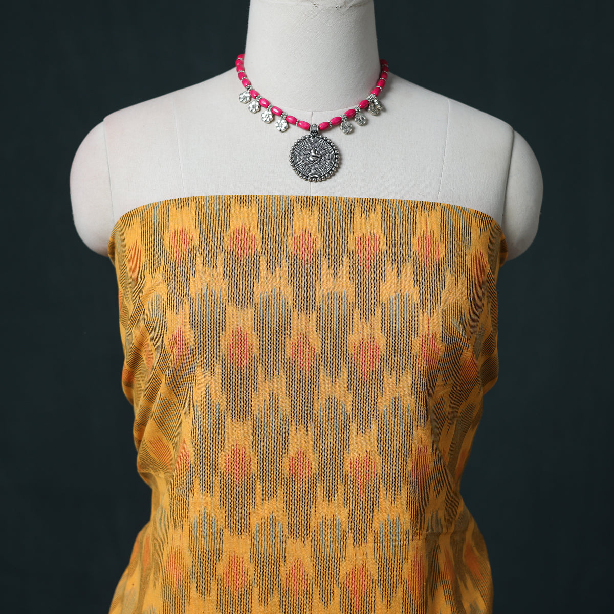 Pochampally Ikat Cotton Unstitched Dress Material: Kurta & Dupatta 09