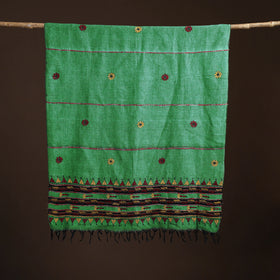Green - Kantha Hand Embroidered Khes Handwoven Cotton Dupatta 39