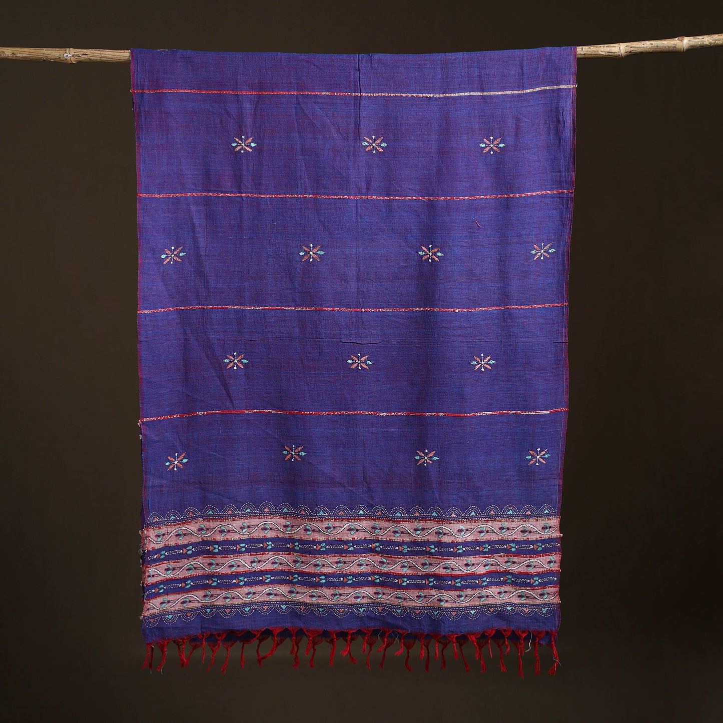 Kantha Hand Embroidered Khes Handwoven Cotton Dupatta 37