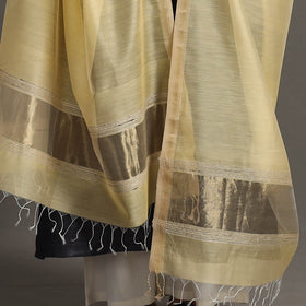 Light yellow - handloom silk cotton zari border maheshwari