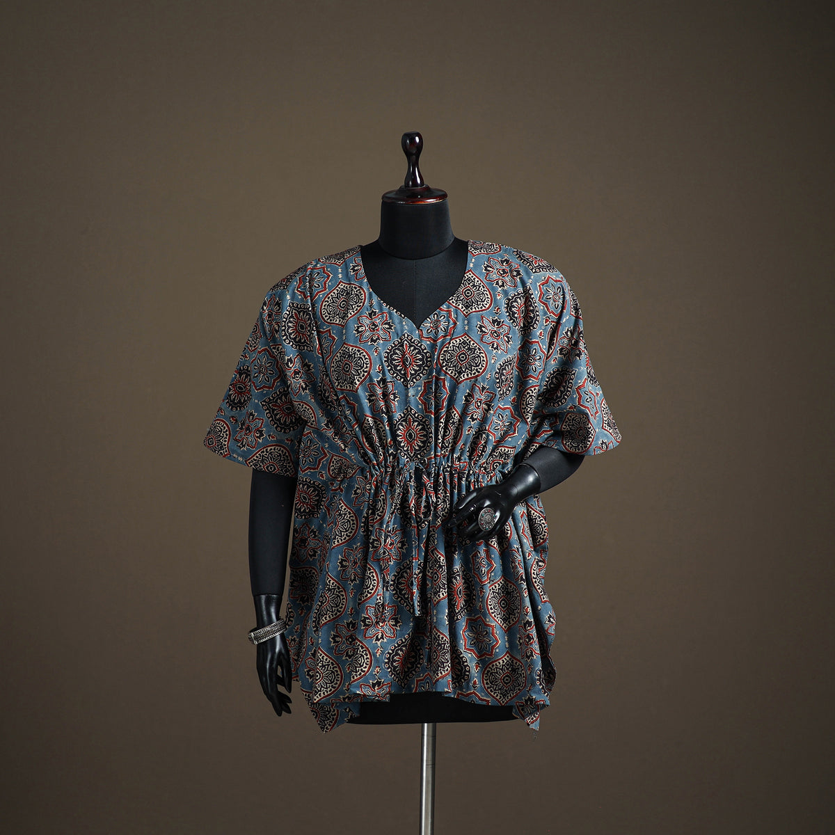 Ajrakh Hand Block Print Natural Dyed Cotton Short Kaftan 33