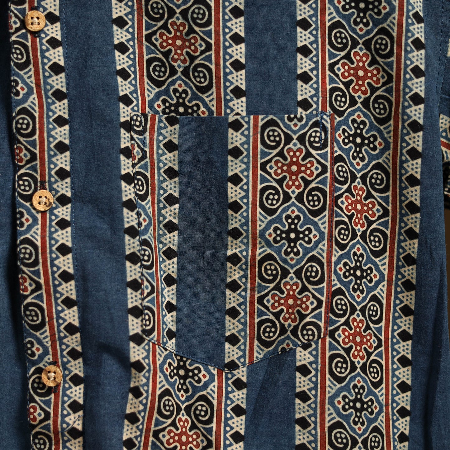 Natural Dyed Hand Block Print Cotton Men Half Sleeve Ajrakh Shirt 14