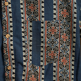 Natural Dyed Hand Block Print Cotton Men Half Sleeve Ajrakh Shirt 14