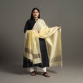 Light Yellow Handloom Silk Cotton Zari Border Maheshwari Dupatta