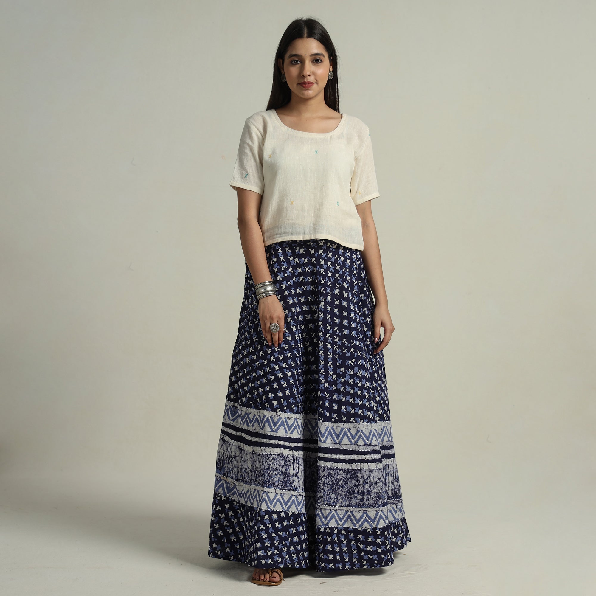 Buy Hand Batik Printed Running Stitch Cotton Long Skirt 52 Online l iTokri.com