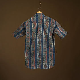 Natural Dyed Hand Block Print Cotton Men Half Sleeve Ajrakh Shirt 14