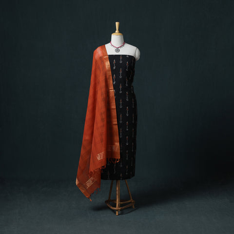Pochampally Ikat Cotton Unstitched Dress Material: Kurta & Dupatta 11