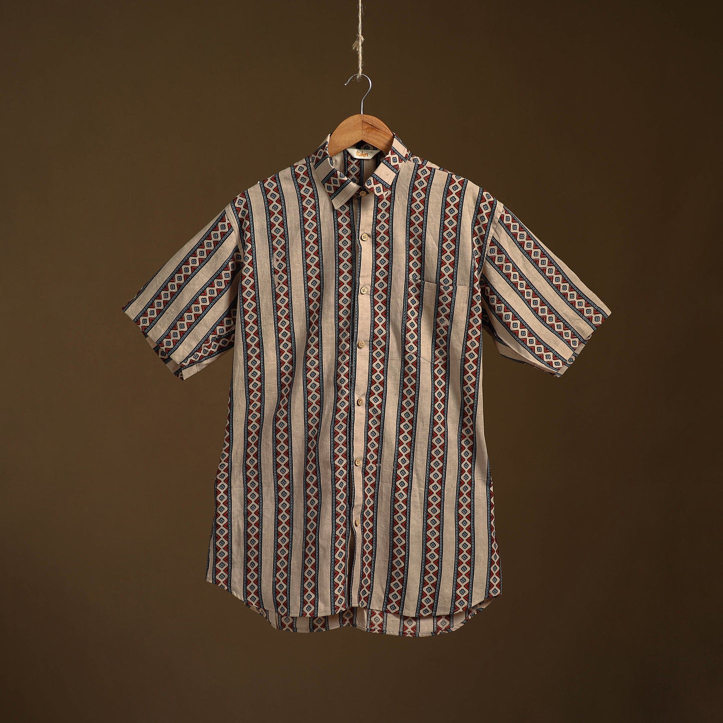 Natural Dyed Hand Block Print Cotton Men Half Sleeve Ajrakh Shirt 06
