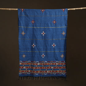 Blue - Kantha Hand Embroidered Khes Handwoven Cotton Dupatta 30