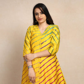  Leheriya Tie-Dye Chanderi Silk Long Kurta 