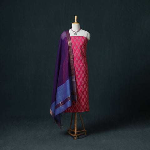 Pochampally Ikat Cotton Unstitched Dress Material: Kurta & Dupatta 12