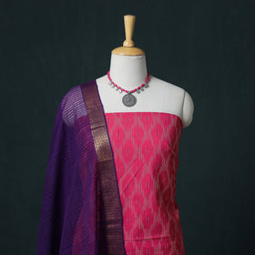 Pochampally Ikat Cotton Unstitched Dress Material: Kurta & Dupatta 12