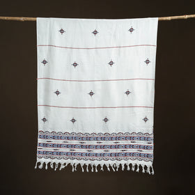 White - Kantha Hand Embroidered Khes Handwoven Cotton Dupatta 25