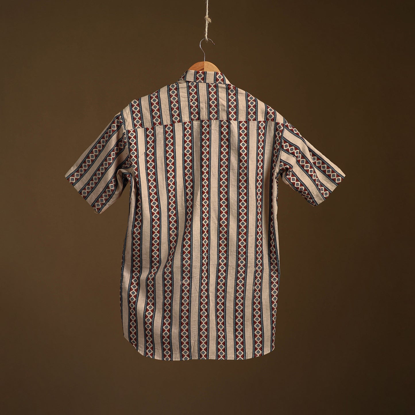 Natural Dyed Hand Block Print Cotton Men Half Sleeve Ajrakh Shirt 06