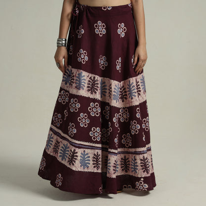 Purple - Hand Batik Printed Running Stitch Cotton Long Skirt 53