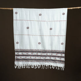 White - Kantha Hand Embroidered Khes Handwoven Cotton Dupatta 24