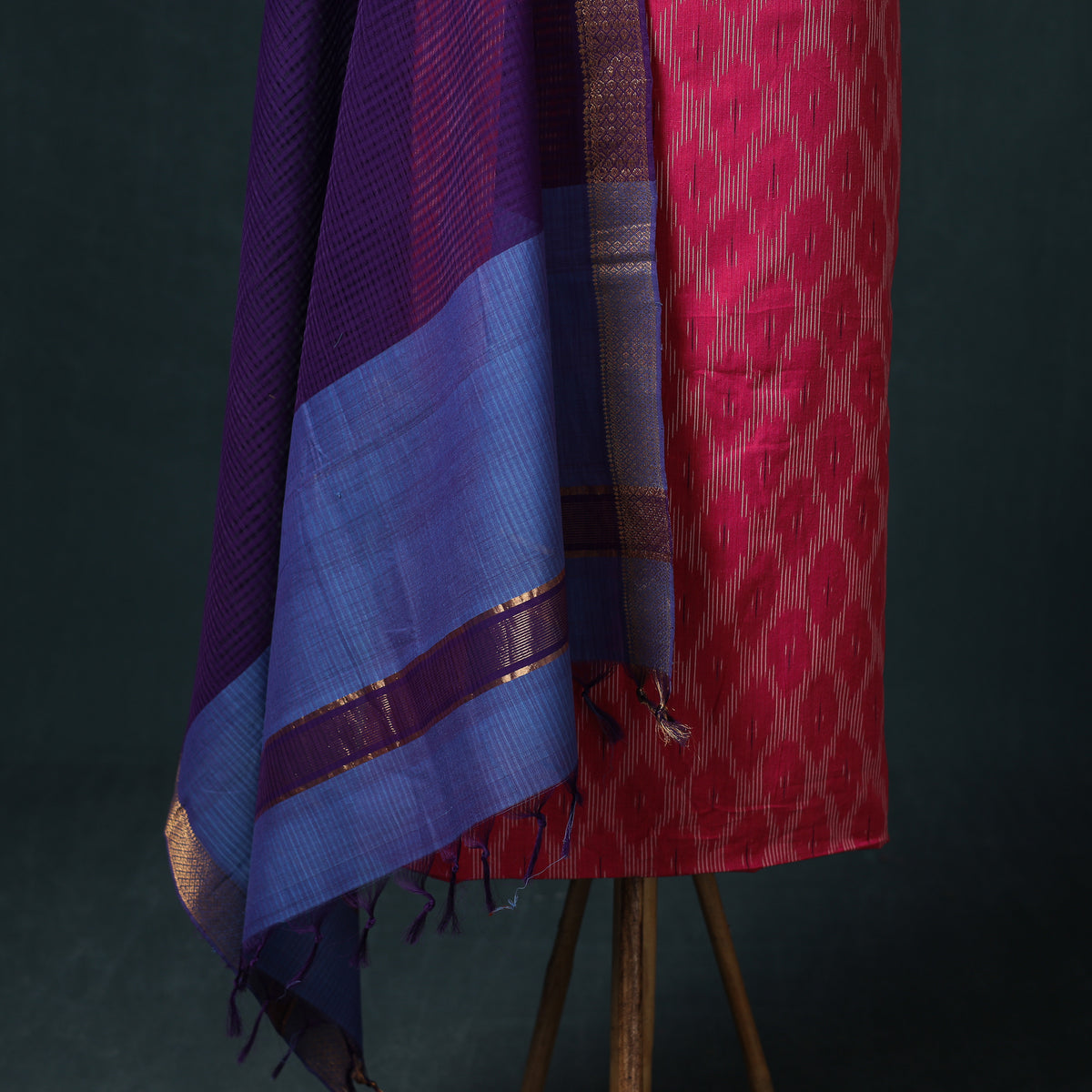 Pochampally Ikat Cotton Unstitched Dress Material: Kurta & Dupatta 12