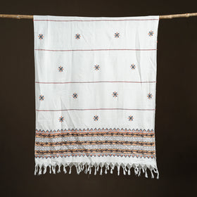 White - Kantha Hand Embroidered Khes Handwoven Cotton Dupatta 23