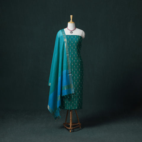 Pochampally Ikat Cotton Unstitched Dress Material: Kurta & Dupatta 13