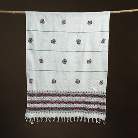 White - Kantha Hand Embroidered Khes Handwoven Cotton Dupatta 21