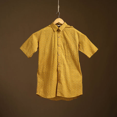 Natural Dyed Hand Block Print Cotton Men Half Sleeve Ajrakh Shirt 07