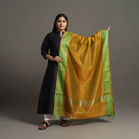 Dark yellow - handloom silk cotton zari border maheshwari