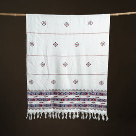 White - Kantha Hand Embroidered Khes Handwoven Cotton Dupatta 17