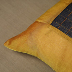 Yellow - Kanchipuram Patchwork Cotton Cushion Cover 02
