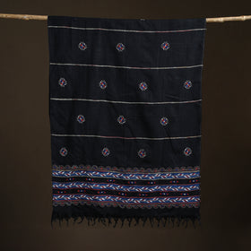 Black - Kantha Hand Embroidered Khes Handwoven Cotton Dupatta 16