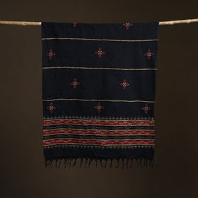 Black - Kantha Hand Embroidered Khes Handwoven Cotton Dupatta 15