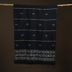 Black - Kantha Hand Embroidered Khes Handwoven Cotton Dupatta 14