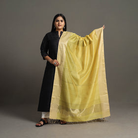 Yellow Handloom Silk Cotton Zari Border Maheshwari Dupatta