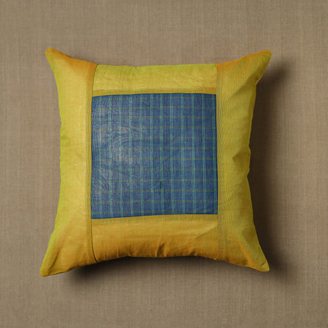 Yellow - Kanchipuram Patchwork Cotton Cushion Cover 03