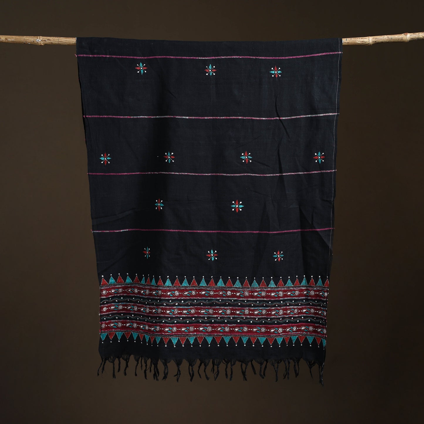 Kantha Hand Embroidered Khes Handwoven Cotton Dupatta 13