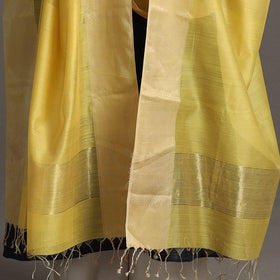 Yellow Handloom Silk Cotton Zari Border Maheshwari Dupatta