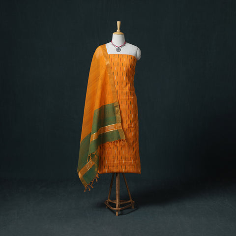 Pochampally Ikat Cotton Unstitched Dress Material: Kurta & Dupatta 15