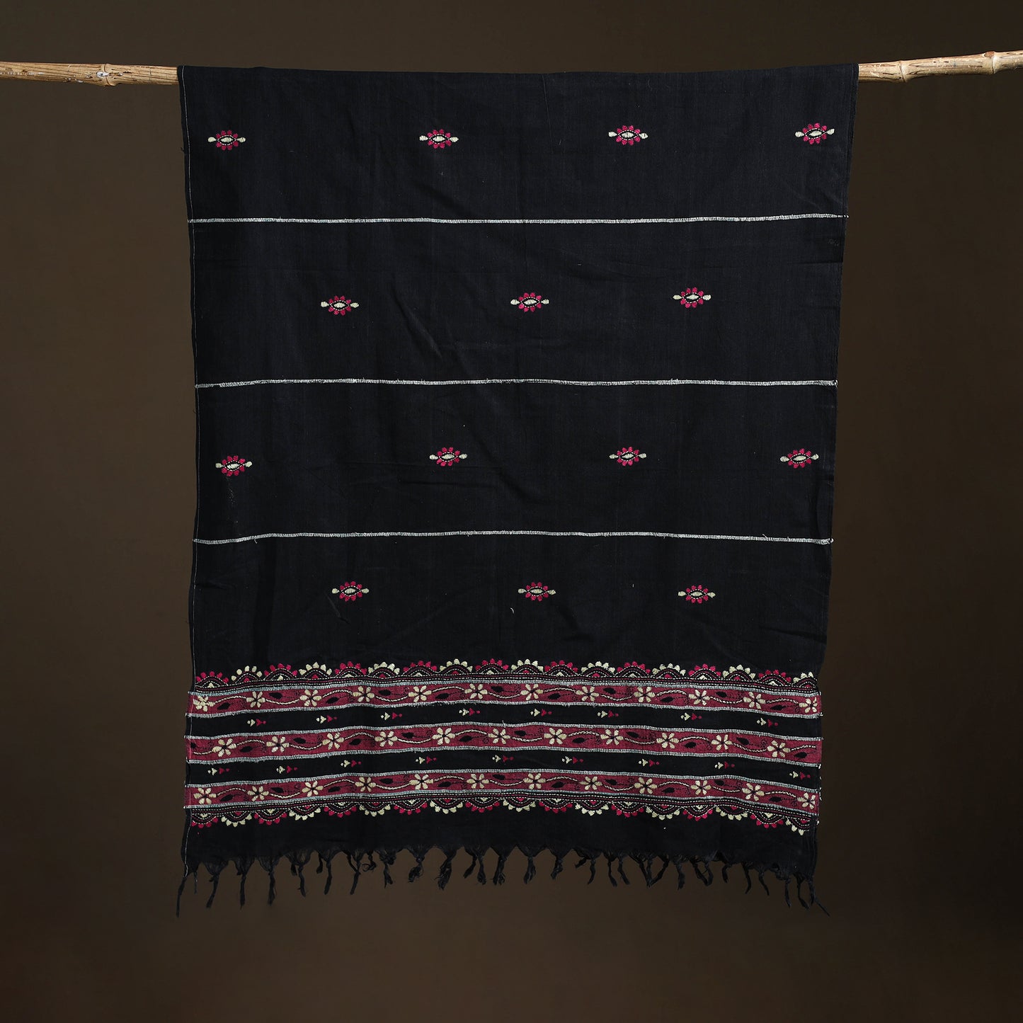 Kantha Hand Embroidered Khes Handwoven Cotton Dupatta 12
