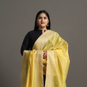 Yellow Handloom Silk Cotton Zari Border Maheshwari Dupatta