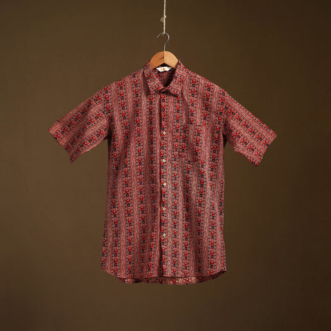 Natural Dyed Hand Block Print Cotton Men Half Sleeve Ajrakh Shirt 12