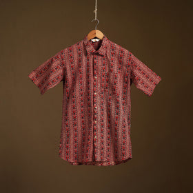 Natural Dyed Hand Block Print Cotton Men Half Sleeve Ajrakh Shirt 12