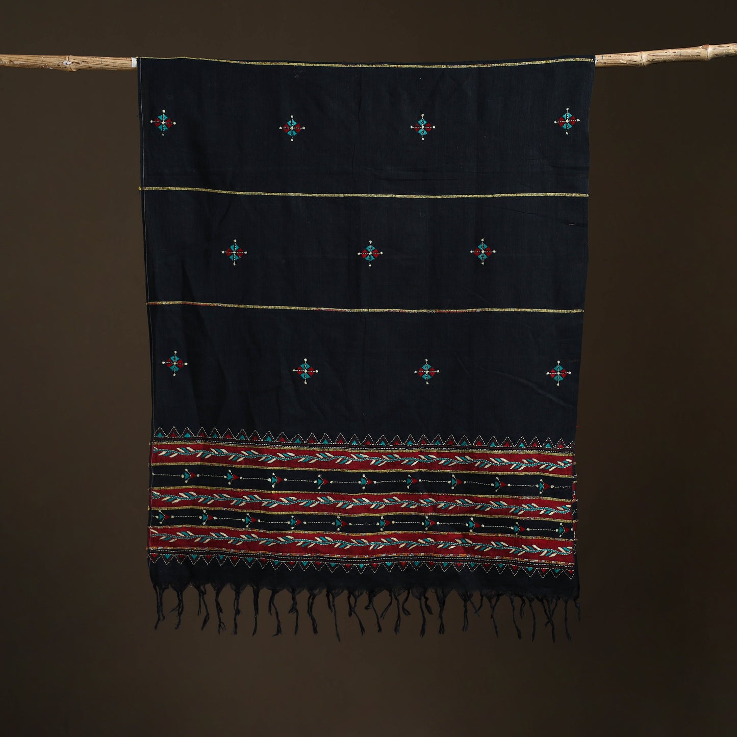 Kantha Hand Embroidered Khes Handwoven Cotton Dupatta 10