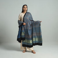 Blue - Ajrakh Modal Silk Dupatta with Zari Border 55